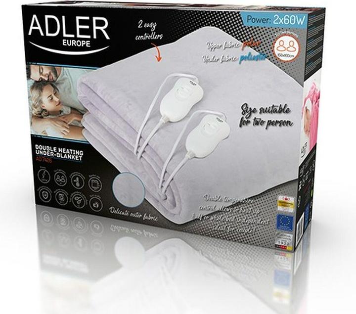 Produktbild Adler AD 7426 Heizdecke Elektrischer Bettwärmer Fleece, Polyester (150 x 160 cm)