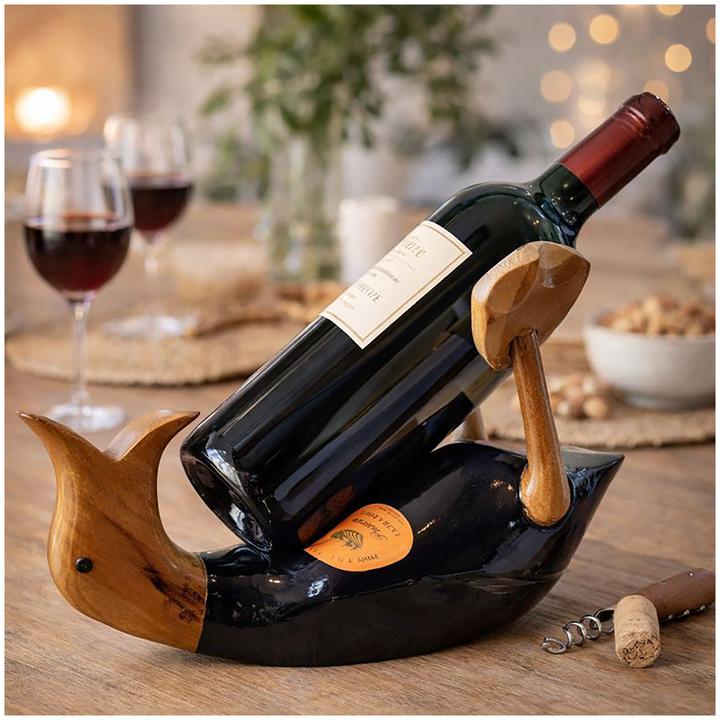 Produktbild HTI-Living Dekorative Bambusente Fred Suffsky als Weinflaschenhalter Handarbeit aus Holz (Weinflaschenhalter)