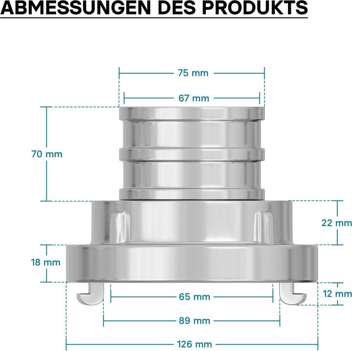 Produktbild Wiltec Storz Kupplung B 75mm Druckkupplung langer Stutzen Aluminium (Kupplung)