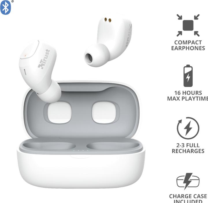 Produktbild Trust Nika Compact. Produkttyp: Kopfhörer, Tragestil: im Ohr, Empfohlene Nutzung: Anrufe & Musik. Übertrag (ANC, 8 h, Kabellos)