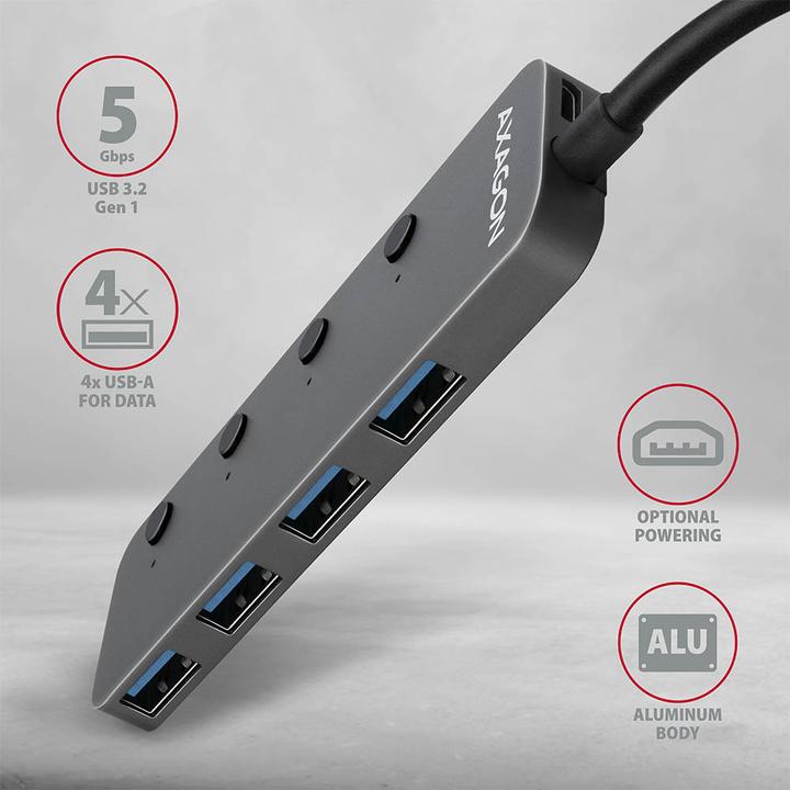 Immagine prodotto Axagon HUE-MSA Superspeed USB-A Switch Hub, 4x USB 3.0, attivo (USB-C, 4 porte)