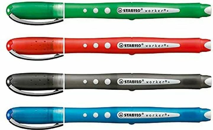 Produktbild STABILO worker+ colorful Tintenroller (Grün, Blau, Schwarz, Rot, 4 x)