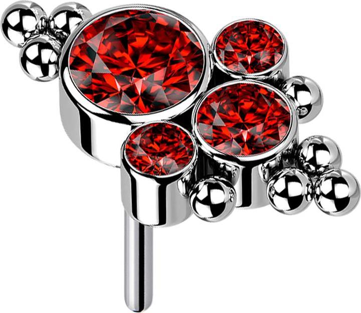 Actual product image Star Piercing Threadless silver baubles four crystals red (Titanium, without brass)