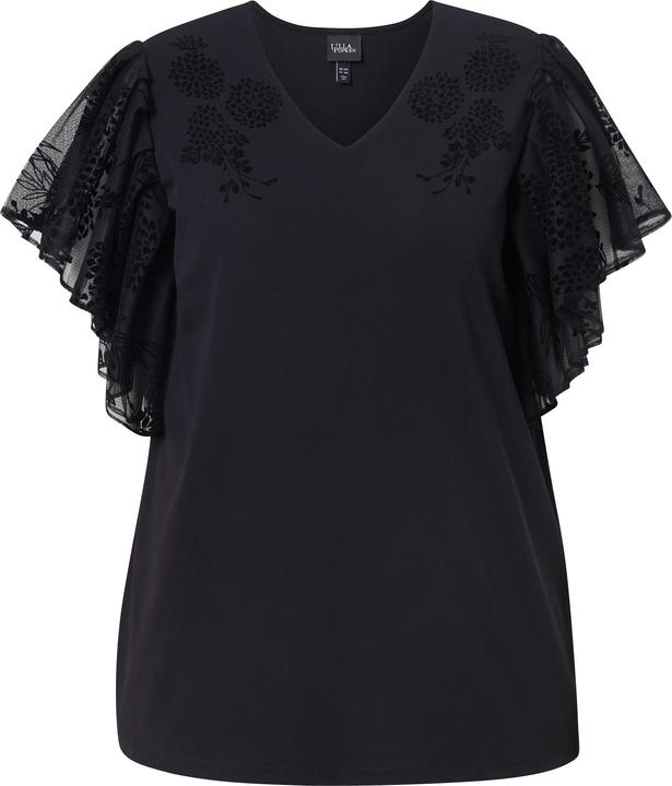 Actual product image Ulla Popken Flocked Flower Wing Sleeve Top (50, 52)