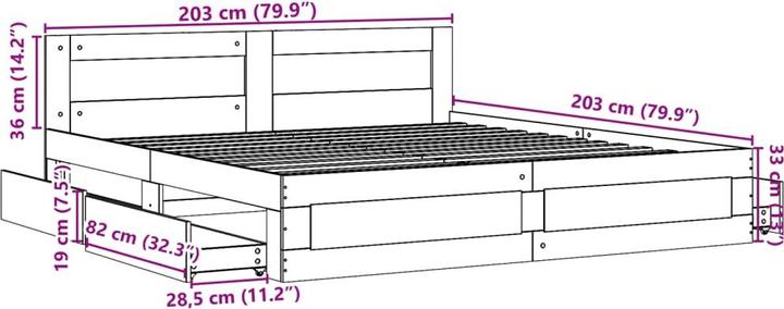 Actual product image VidaXL Bed frame with headboard (200 x 200 cm)
