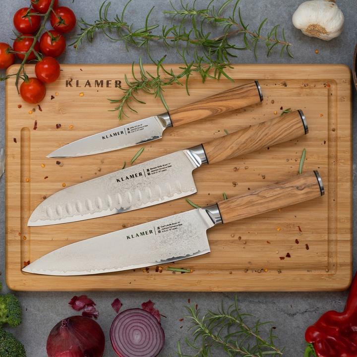 Image du produit KLAMER Santoku Damastmesser Olive 18 cm Kochmesser (18 cm)