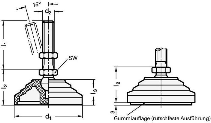Immagine prodotto Ganter Piede girevole in plastica GN 344 d1 60 mm, d2 M 8 mm l1 43 mm l3 24 mm