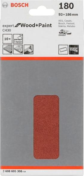 Produktbild Bosch Professional Zubehör Schleifblatt C430, 93 x 186 mm, 180, 8 Löcher, 10er-Pack (180)
