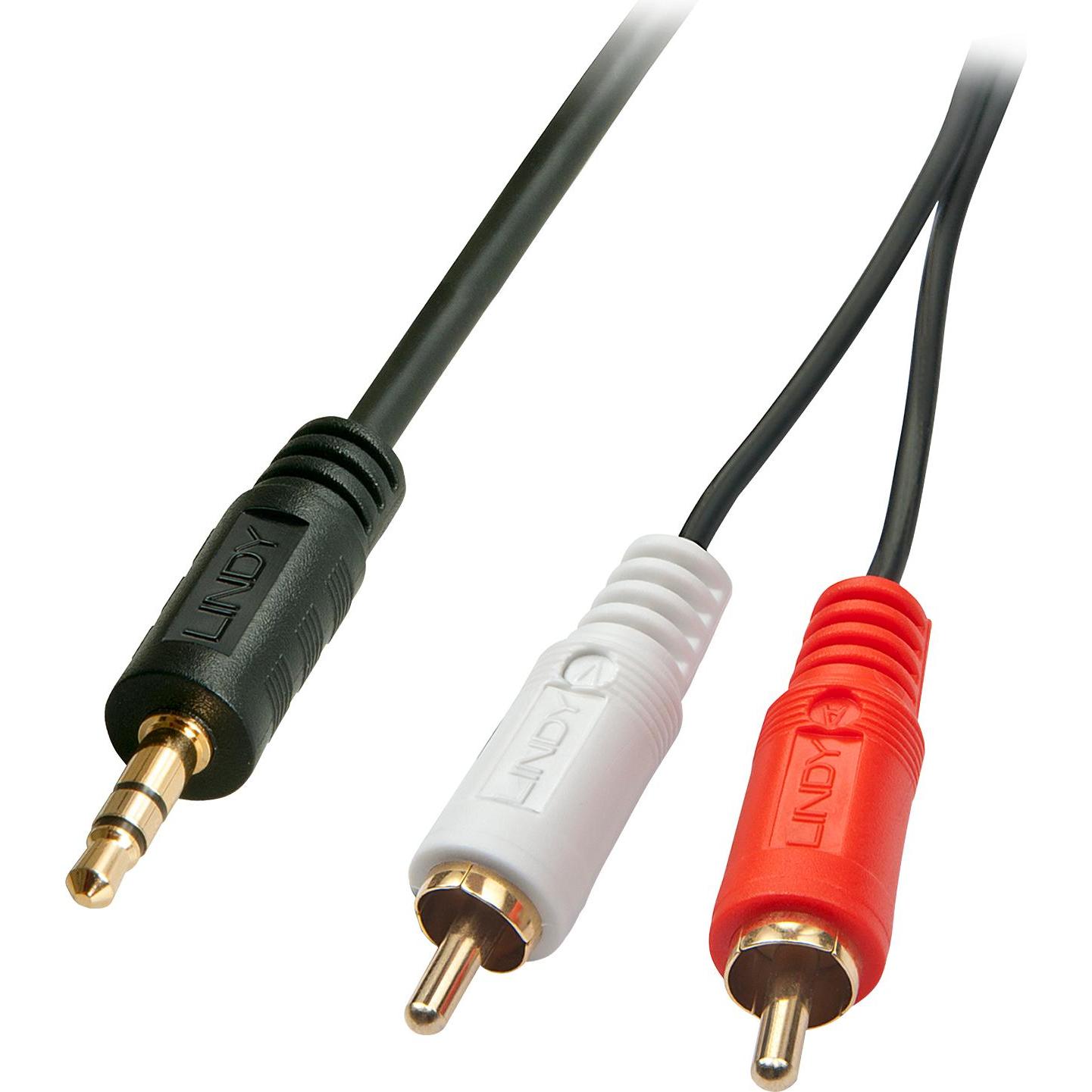 Lindy Cavo adattatore audio Premium 20m 2x RCA (Cinch) da spina RCA (Cinch) a spina jack da 3,5mm (20 m, Cinch, Connettore da 3,5 mm (AUX)), Cavo audi