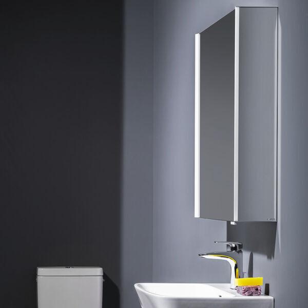 Actual product image Laufen Frame 25 mirror cabinet, vertical lighting, stop left, 750x150x600 (75 x 15 x 60 cm)