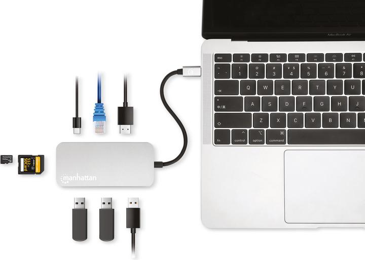 Actual product image Manhattan USB-C 8-in-1 Docking Station with Power Delivery (USB-C, 8 ports)