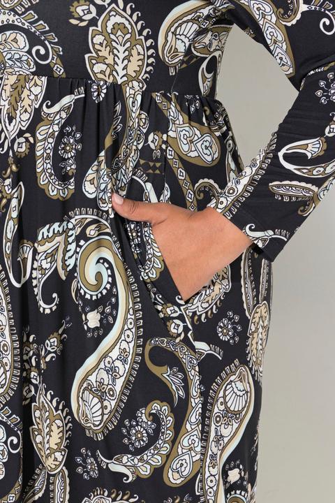Actual product image Ulla Popken Matte Jersey Paisley Long Sleeve Notch Neckline Dress (50, 52)