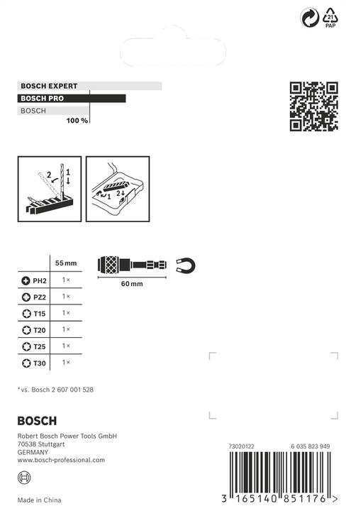 Produktbild Bosch Professional Zubehör Schrauberbit-Set Impact Control, 7-teilig, PH2, PZ2, T15, T20, T25,T30, 50 mm (Kreuz Phillips PH)
