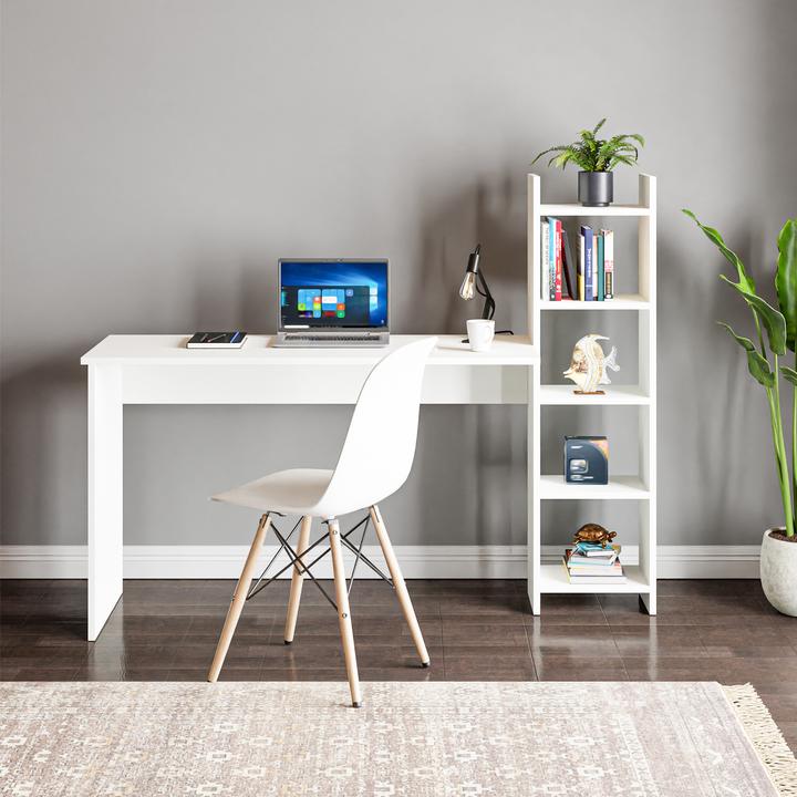 Produktbild En.Casa Schreibtisch mit Regal Chagtuniejle 150x45x120 cm Weiss