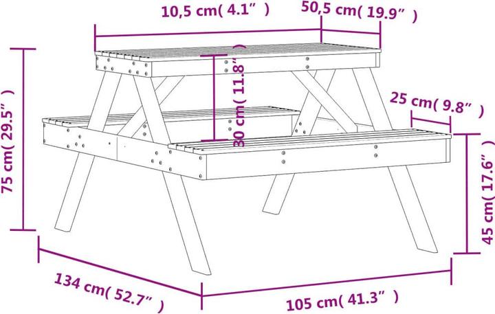 Produktbild vidaXL Picknicktisch (105 x 134 x 75 cm)