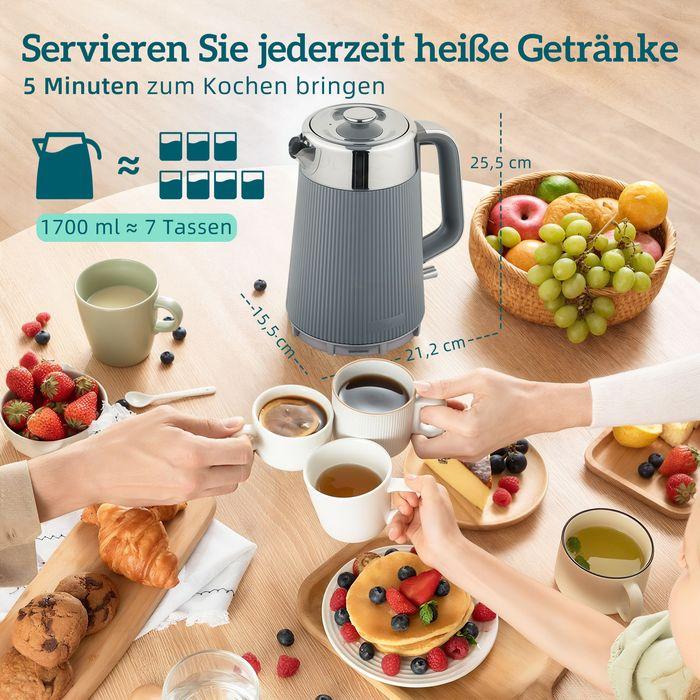 Produktbild Swisshandel24 Wasserkocher, Schnellkochfunktion, 2200W, 1,7L, 4-Scheiben-Toaster, Grau (1.70 l)
