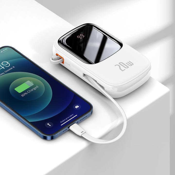 Actual product image Baseus Powerbank Qpow PRO with cable, 20000mAh, 20W (White) (20000 mAh, 76 Wh)