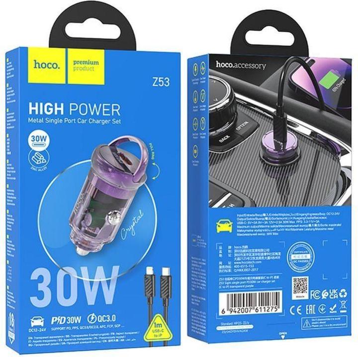 Immagine prodotto Hoco Auto charger car charger Type C + cable Type C to Lightning PD QC3.0 30W Z53 purple