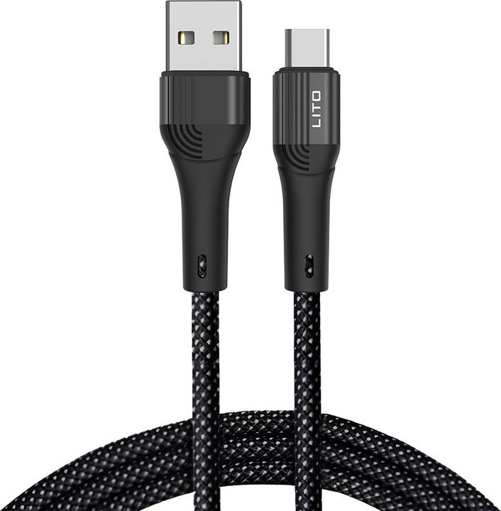 Lito - Data Cable (LD14) - USB to Type-C Fast Charging 60W, 480Mbps, Nylon, 1m - Black (1 m, USB 3.2 Gen 1, 60 W)