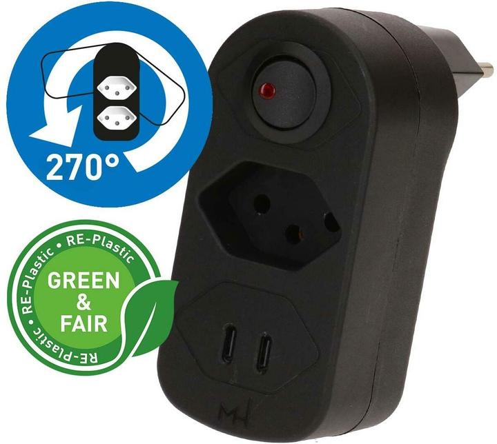 Actual product image Max Hauri ADAPT 1x Typ 13 USB-C/C 20W sw drehbar Green+ (Type 13, USB-C, 1x)