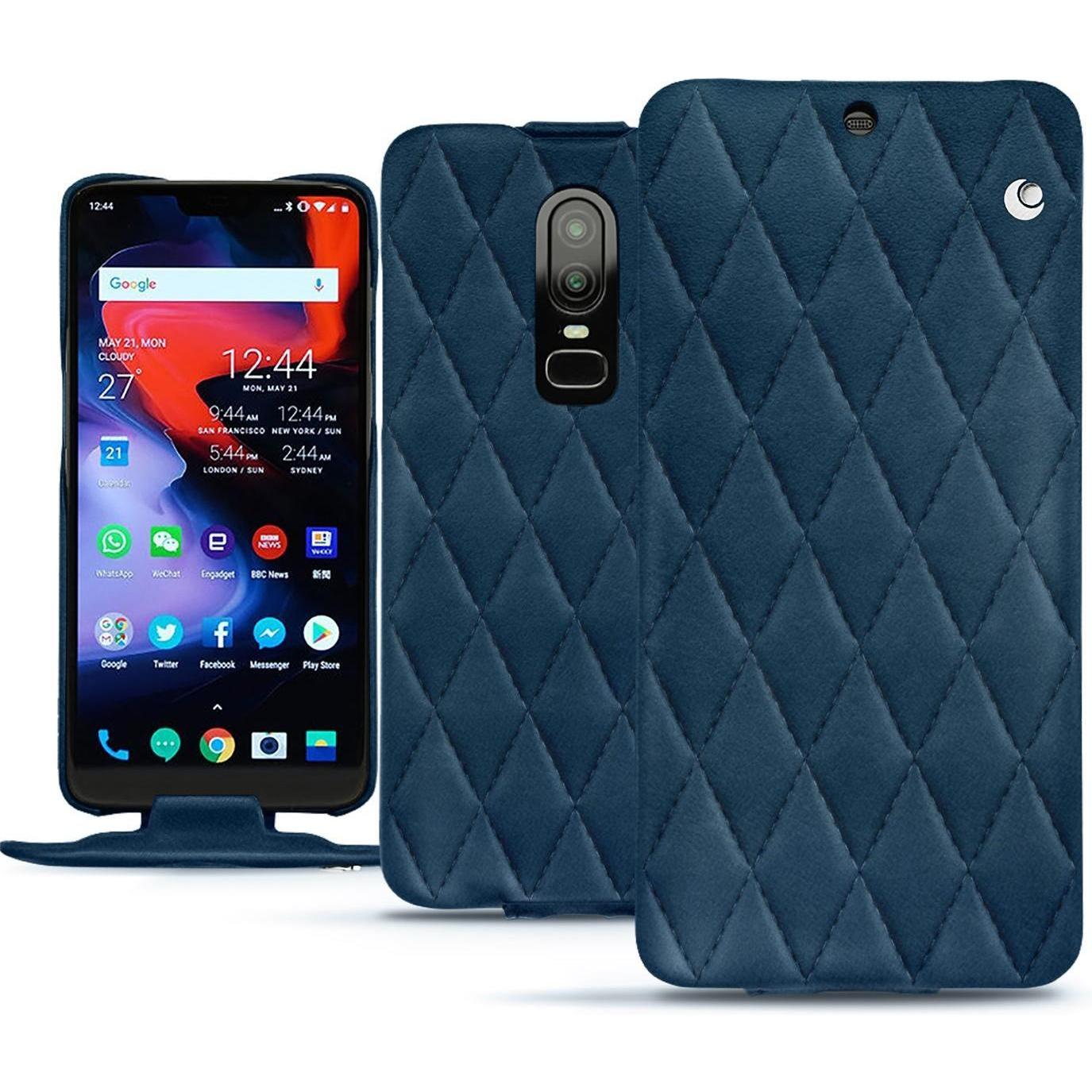 Noreve Lederschutzhülle vertikal (OnePlus 6), Smartphone Hülle, Blau