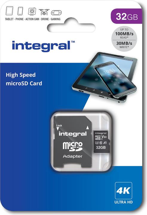 Productafbeelding INMSDH32G-100V30 MICRO SD CARD MICROSDHC UHS-1 U3 CL10 V30 UP TO 100MBS READ 30MBS WRITE MicroSD (32 GB, microSD, U3, UHS-I)
