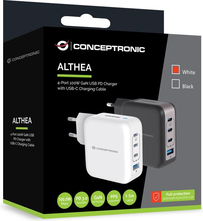 Produktbild Conceptronic Ladegerät 4Port 100W,3xUSB-C,3-in-1 USB-A PD ws (100 W, 4 Ports)