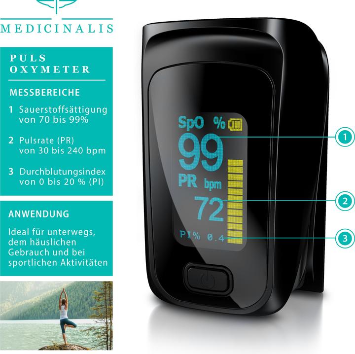 Image du produit Medicinalis Pulsomètre à doigt SpO2, oxymètre de pouls