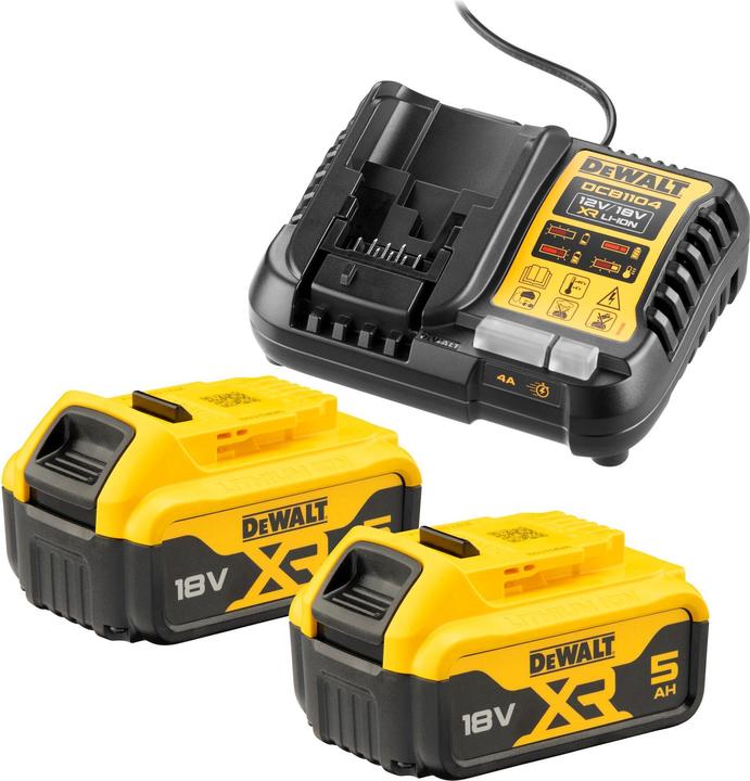 1 caricatore DeWalt DCB1104, 5,0 Ah, 2 batterie DeWalt 18 V Li-Ion