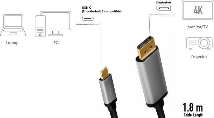 Produktbild LogiLink USB-/DisplayPort-Kabel (1.80 m, DisplayPort, 1.2)
