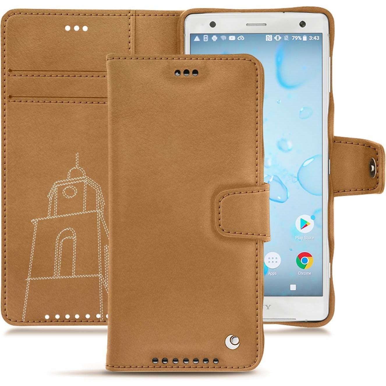 Noreve Lederschutzhülle Wallet (Sony Xperia XZ2), Smartphone Hülle, Braun