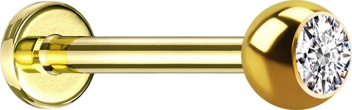 Star Piercing Micro threadless labret gold-plated with silver ball crystal (without brass, Surgical steel 316L)