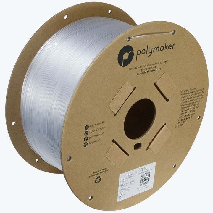Produktbild Polymaker PB01044 Filament PETG hitzebeständig, hohe Zugfestigkeit 1.75mm 3000g Klar PolyLite™ 1St. (PETG, 1.75 mm, 3000 g, Transparent)