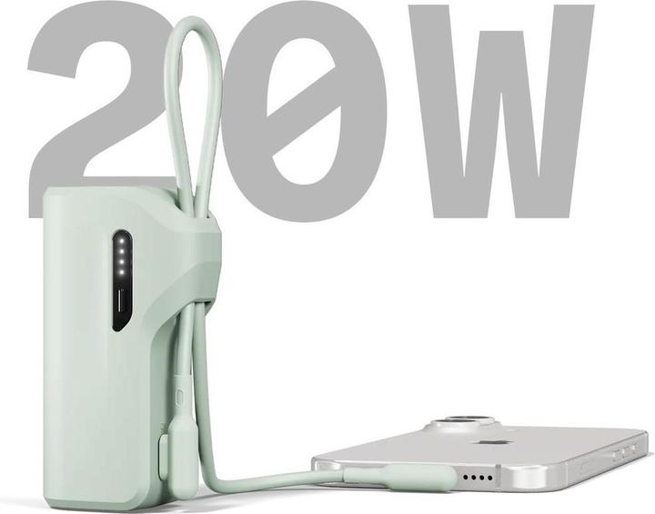 Produktbild Cygnett Battery bank Thumboost 5K Powerbank con cavo integrato (menta) (CY5355PBCHE) (5000 mAh, 20 W, 18.50 Wh)