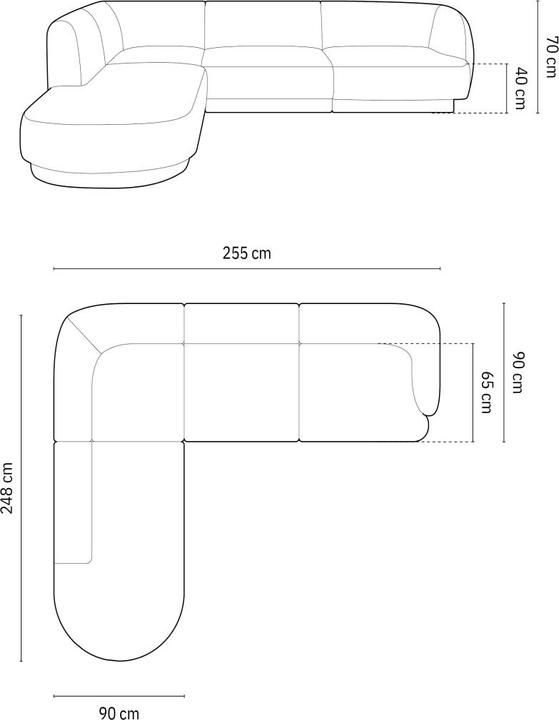 Image du produit Micadoni Canapé D'Angle Gauche Velours, "Miley", 6 Places, 255x248x70Fabriqué en Europe (Canapé d'angle)