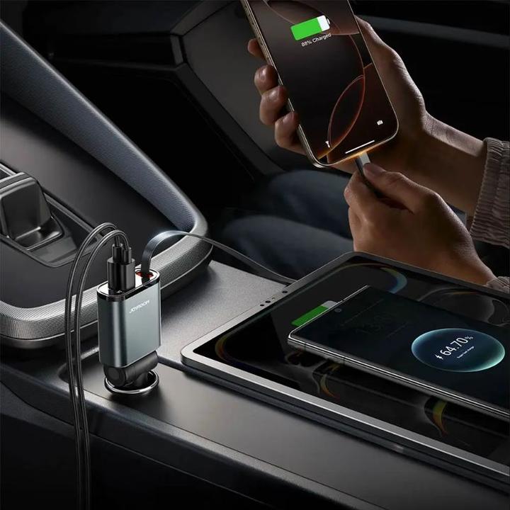Actual product image Joyroom 3-in-1 Car Charger with Retractable USB-C Cable