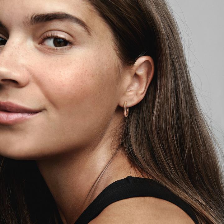 Actual product image Pandora Moments Small Charm Hoop Earrings (Metal, rose gold-plated)