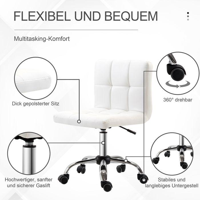 Immagine prodotto Swisshandel24 Bürostuhl, Drehstuhl, Kunstleder, Stahlstruktur, 5 Räder, gepolstert, Weiss (45 - 57 cm)