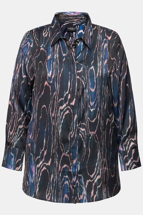 Actual product image Ulla Popken Marbled Silk Long Sleeve Button Down Blouse (58, 60)