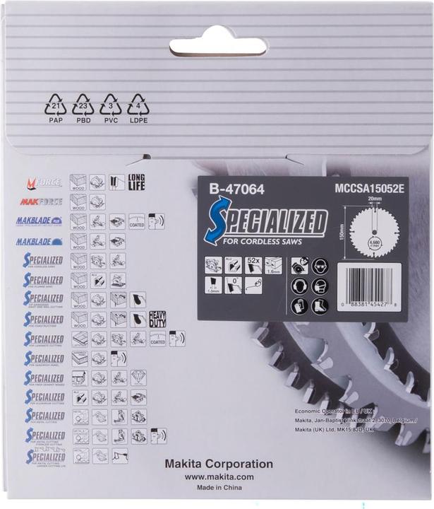 Actual product image Makita Saw blade aluminium 150 x 20 x 52Z, B-47064