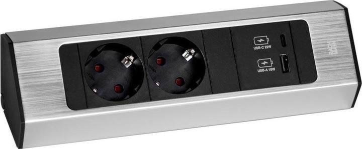 Image du produit Bachmann CASIA 2 2xCEE7/3 1xUSB A/C 22W 2,0m AEH aspect inox (2 x, CEE 7/3, 2 m)