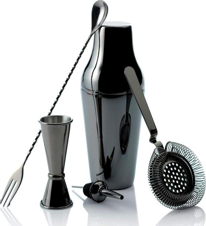 Piazza Bar Set schwarz 5tlg (Shaker, Kippmasse, Rührlöffel, Sieb) (Cocktail Set)