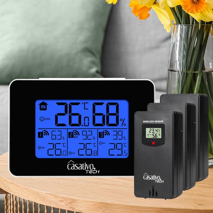 Produktbild Casativo Funk-Wetterstation mit 3 Funksensoren, Hygrometer, LCD-Display