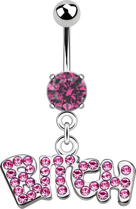 Produktbild Star Piercing Banane silber mit Kugel und Kugel Kristall pink Anhänger Bitch (ohne Messing, Chirurgenstahl 316L)