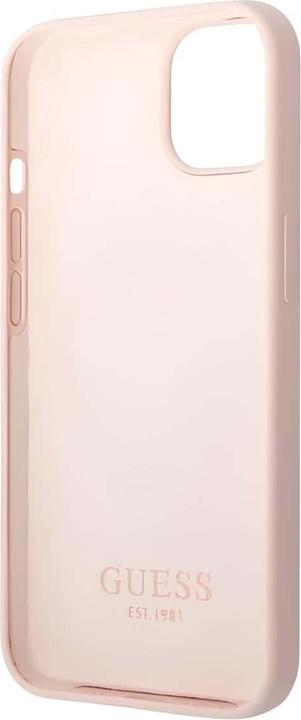 Actual product image Guess GUHMP13SSBPLP iPhone 13 mini 5.4" różowy/pink hard case Silicone Logo Plate MagSafe (Apple iPhone 13 mini)