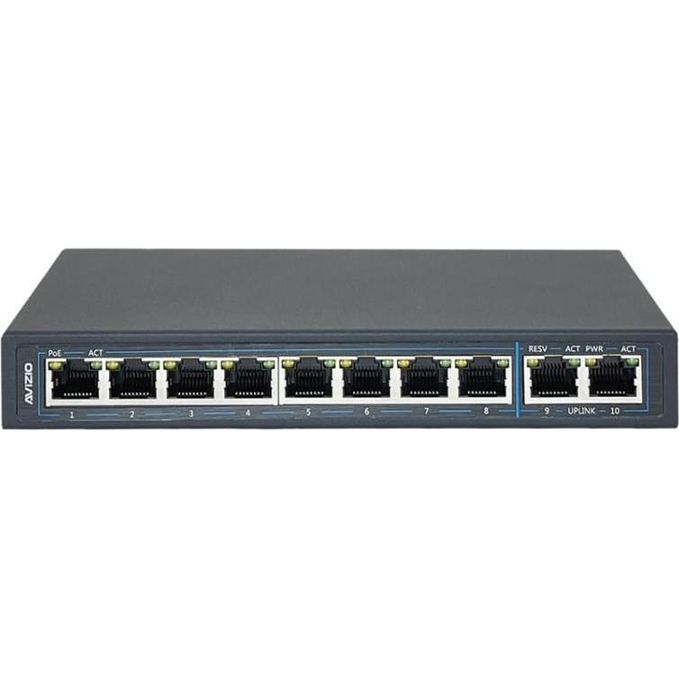 Avizio Switch 8x RJ45 PoE 100 Mb/s + 2x RJ45 Uplink 1Gb/s (8 Ports), Netzwerk Switch, Schwarz