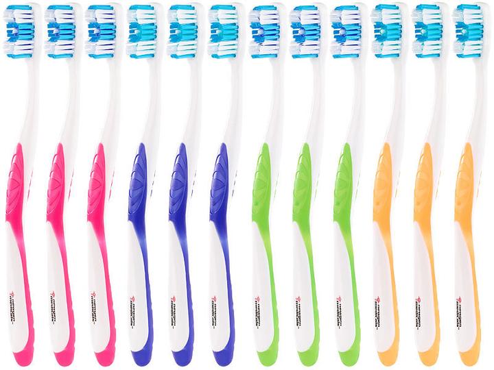 Image du produit Newgen medicals Lot de 12 brosses à dents de marque avec gratte-langue, MEDIUM, 4 couleurs (Moyen, 12 x)