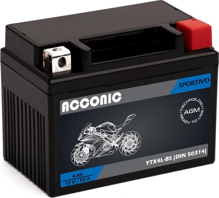 Produktbild Acconic Sportivo AGM YTX4L-BS Motorradbatterie 4Ah 12V (DIN 50314) (12 V, 4 Ah)