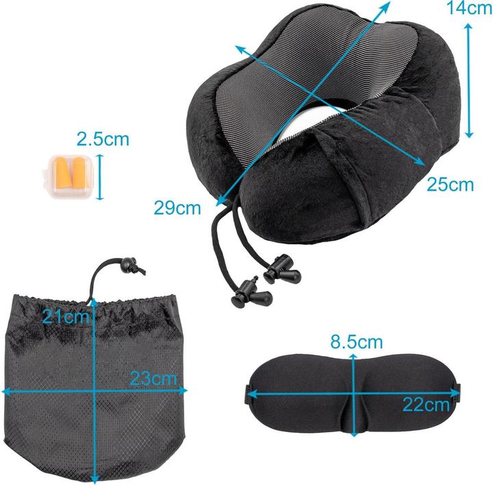 Immagine prodotto Intirilife Cuscino per il collo, mascherina per gli occhi, tappi per le orecchie e borsa per riporli (Cuscino per testa e collo)