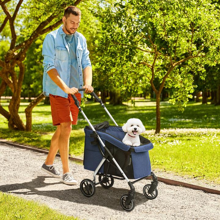 Actual product image PawHut Hundewagen Polyester, Aluminium Blau (Cat, Dog, Foldable, Washable)